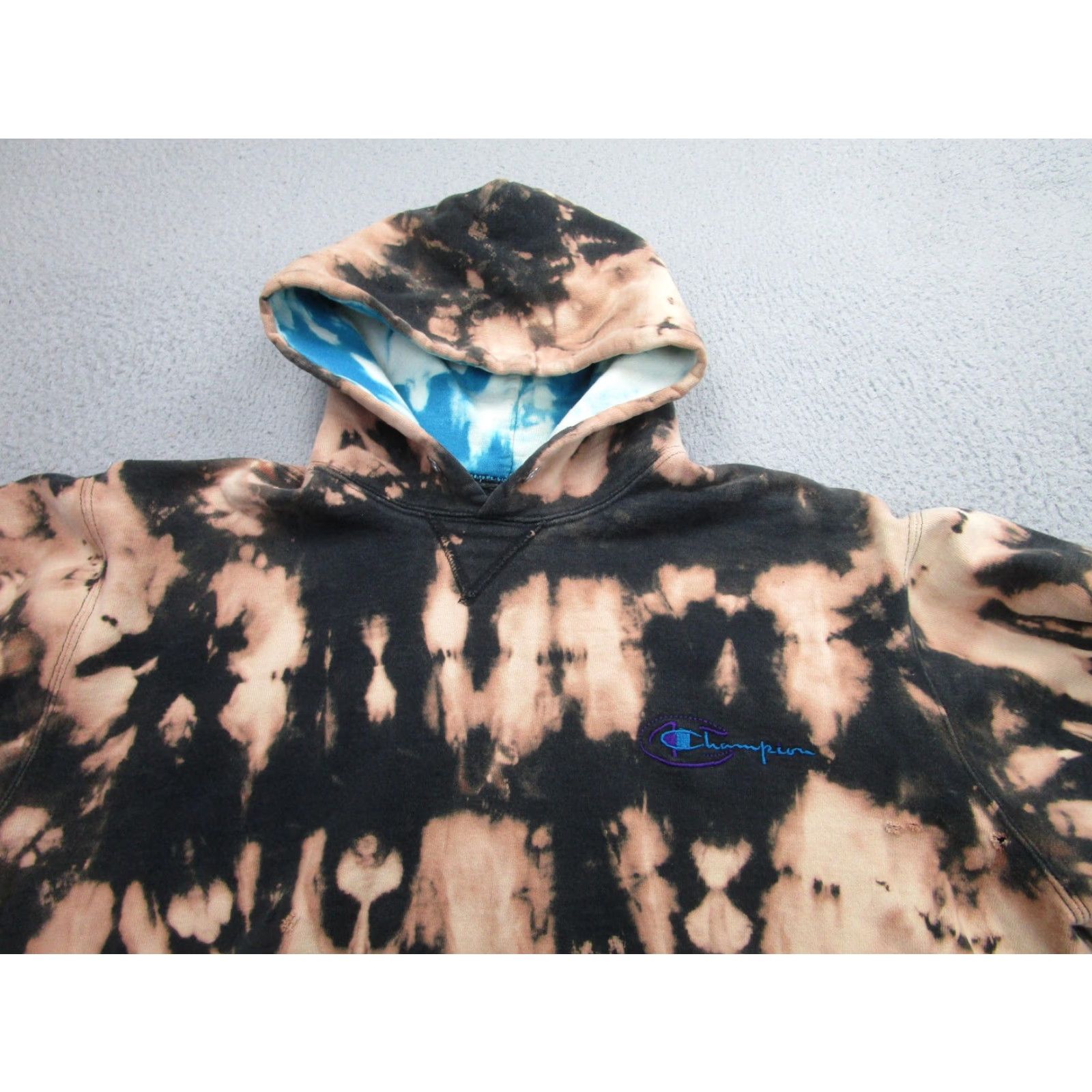 Champion Vintage Champion Hoodie XL Black Tan Bleach Tie Dye USA Made 90s Grunge Size US XL / EU 56 / 4 - 2 Thumbnail