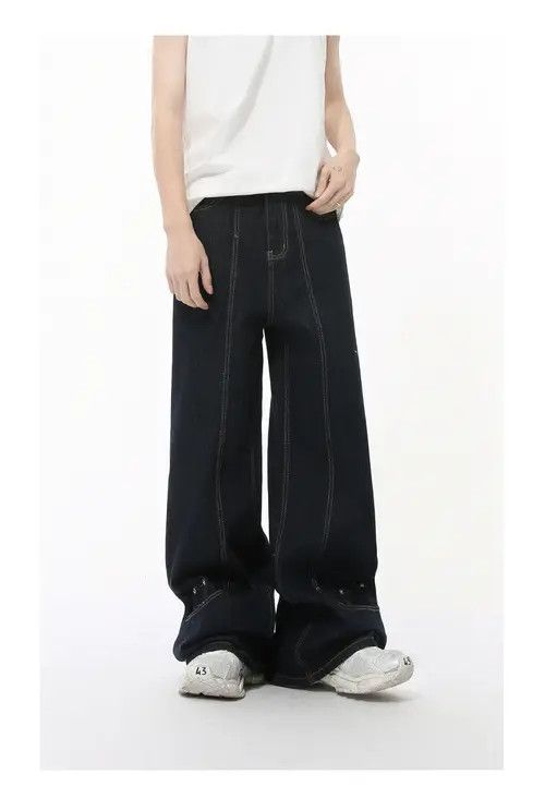 Japanese Brand × Jean Pants Dark blue deconstructed wide-leg straight jeans Size US 32 / EU 48 - 2 Thumbnail