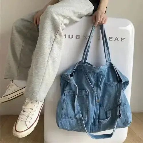 VIBE Fashion denim messenger bag tote Size ONE SIZE - 8 Thumbnail