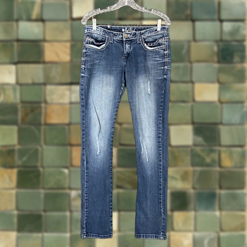 Vintage RED RIVET Skinny Distressed Jeans Women’s 9 Blue Regular Size 30" / US 8 / IT 44 - 1 Thumbnail