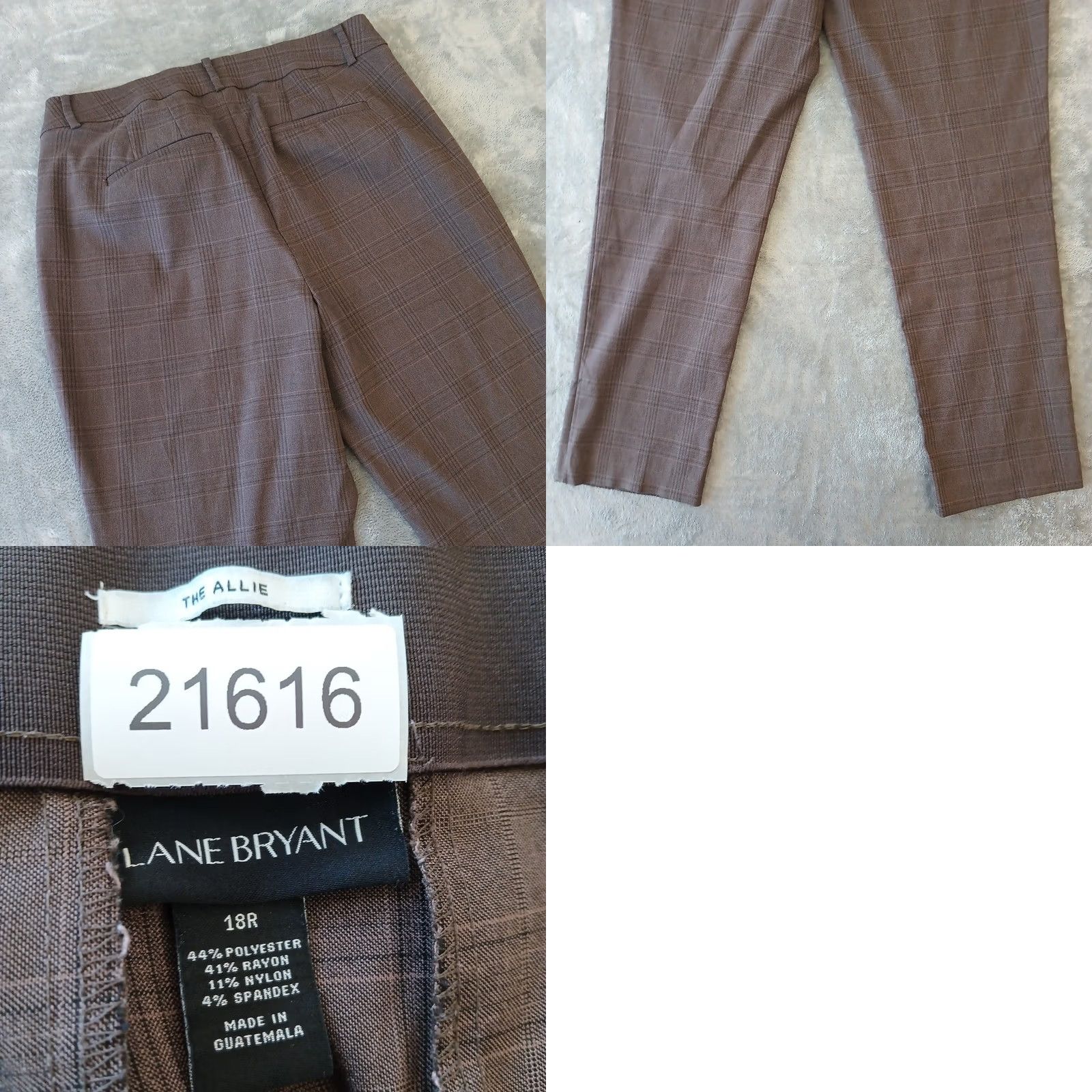 Vintage Lane Bryant Allie Dress Pants Womens Size 18 Brown Plaid Pockets Stretch 38x31.5 Pants Women Size 40" / US 18 - 8 Thumbnail