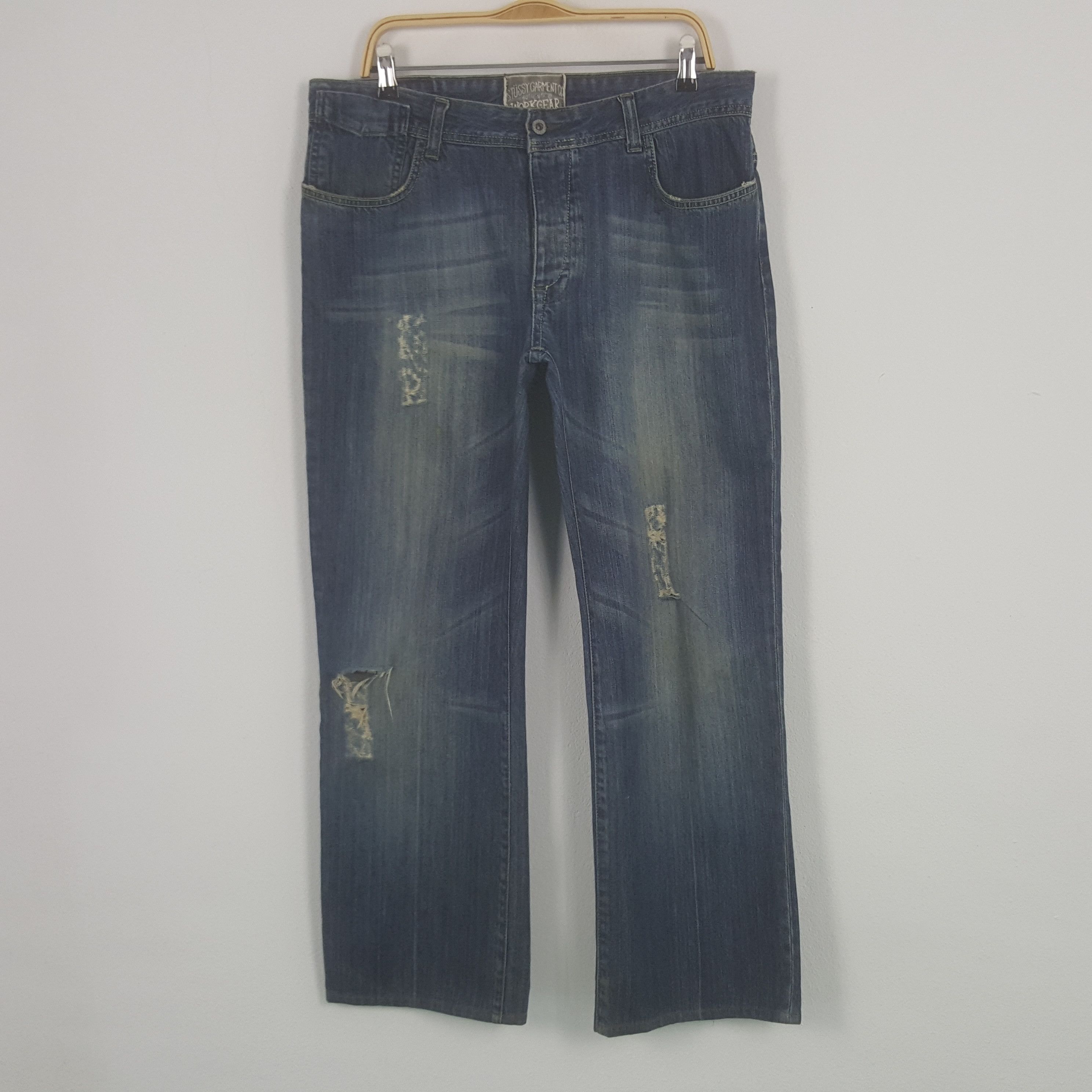 Stussy × Vintage Vintage Stussy Workgear Custom Art Logo Denim Jeans Size US 35 - 4 Thumbnail