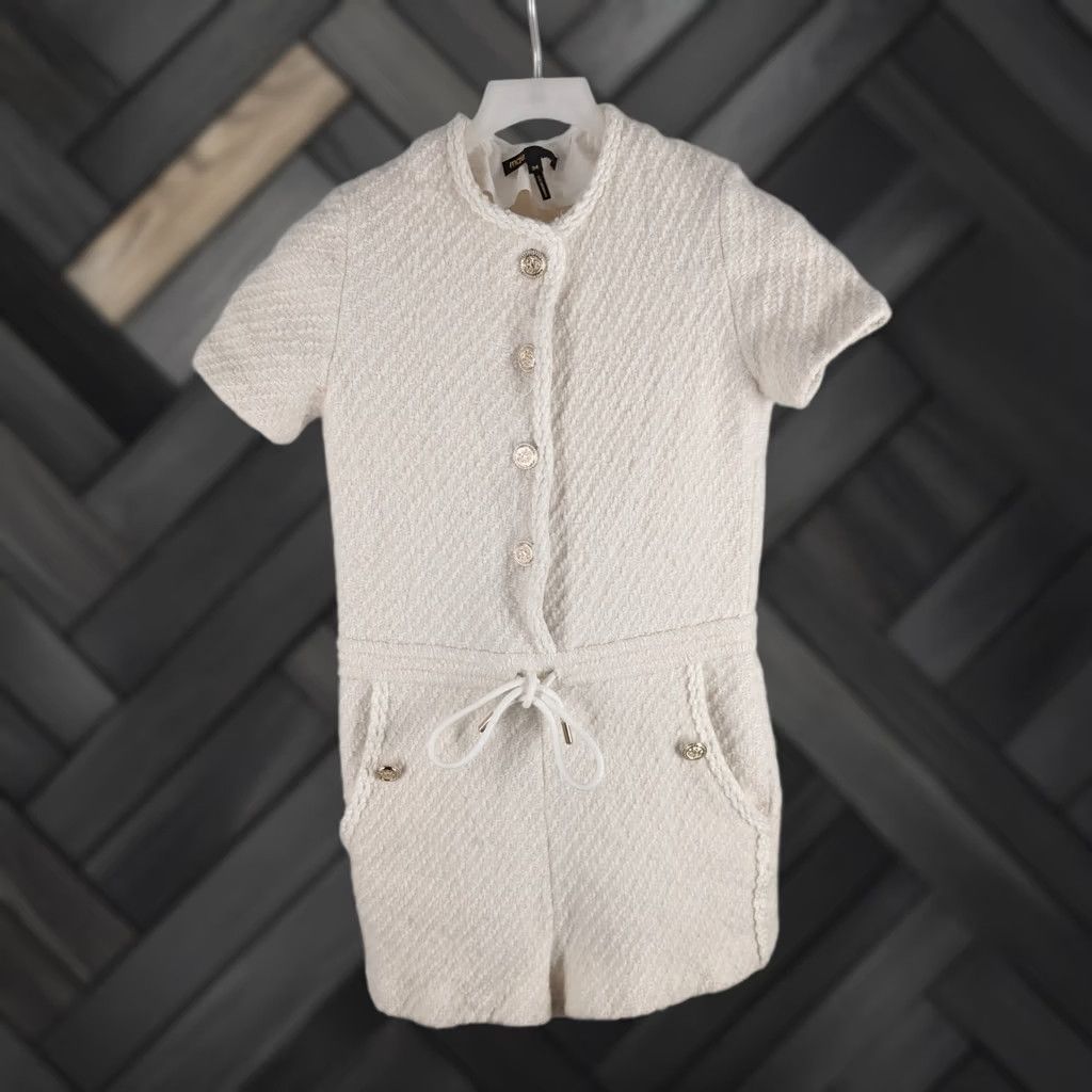 Maje Maje Jumpsuit Tweed Boucle Ecru Short Sleeve XS Gold Crest Buttons Braided Trim One Piece Fashion Women 2021 XP Size 26" / US 2 / IT 38 - 1 Thumbnail