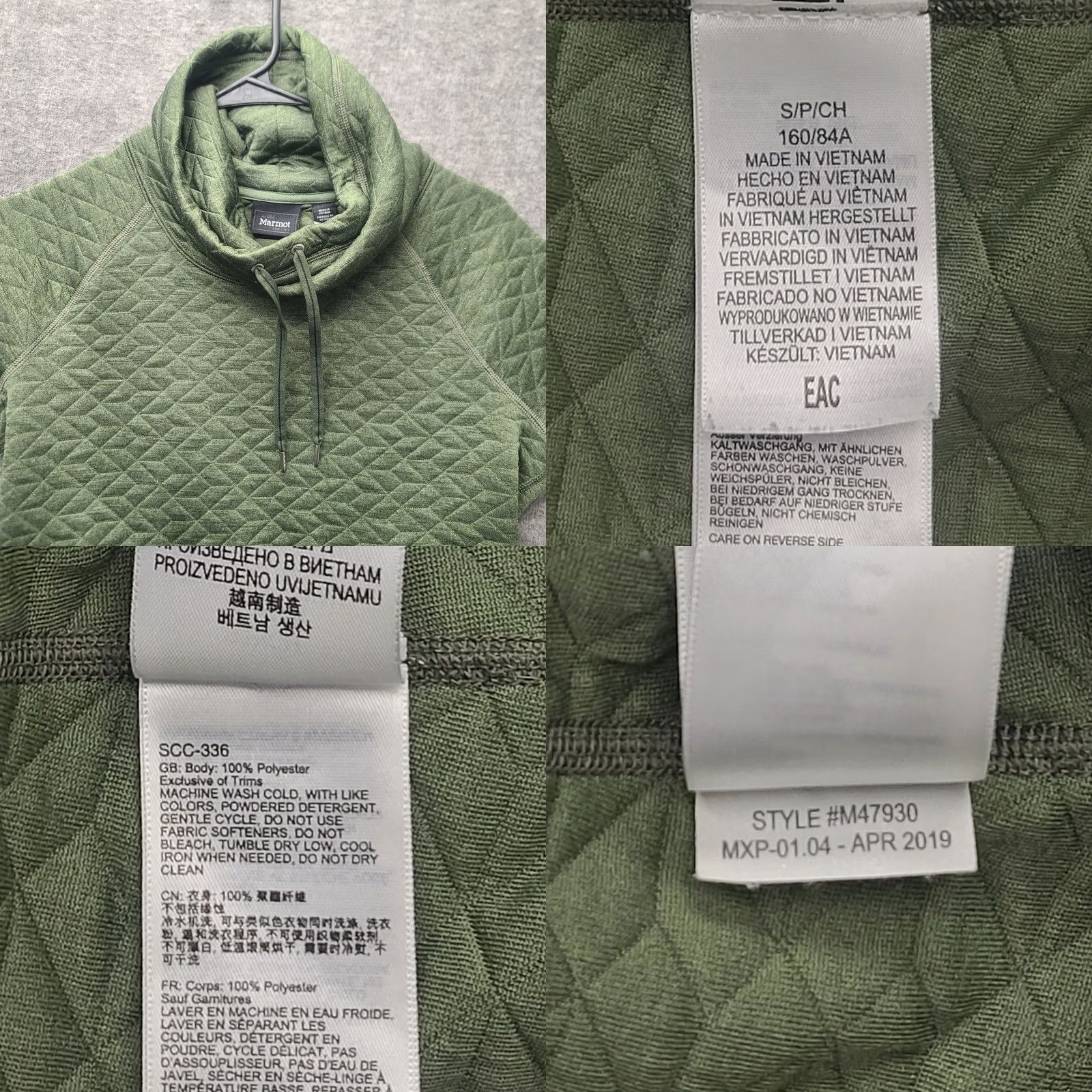 Marmot Marmot Womens Pullover Sweatshirt Diamond Quilted Fleece Cowl Neck Regular S Green Size S / US 4 / IT 40 - 8 Thumbnail