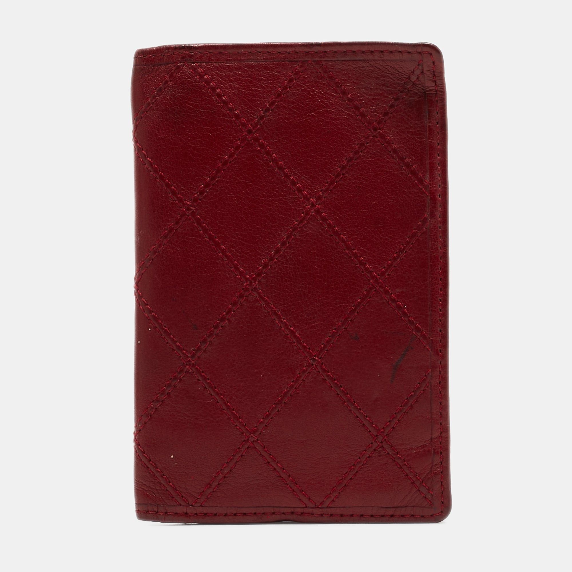 image of Chanel Red Quilted Leather Vintage Bifold Card Holder, Women's