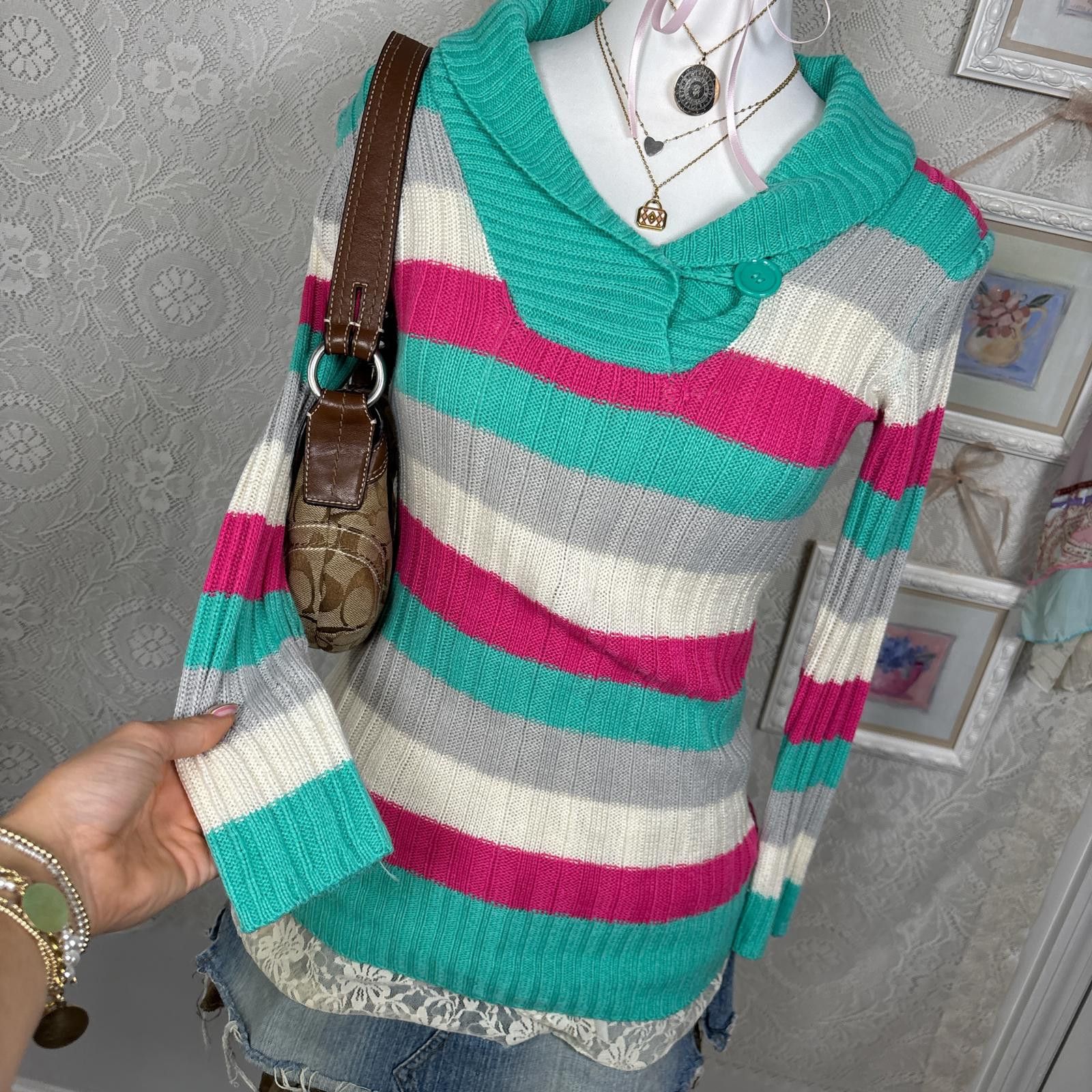 Other y2k striped 2000s fitted sweater Size S / US 4 / IT 40 - 2 Thumbnail