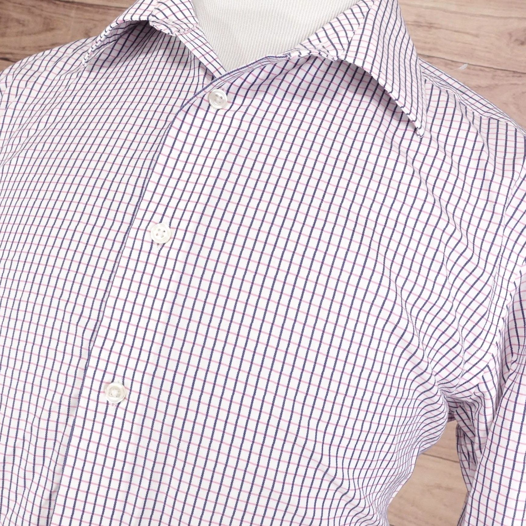Egara Egara Dress Shirt Mens Large Purple Check Non Iron 100% Cotton Long Sleeve Size 42R - 2 Thumbnail