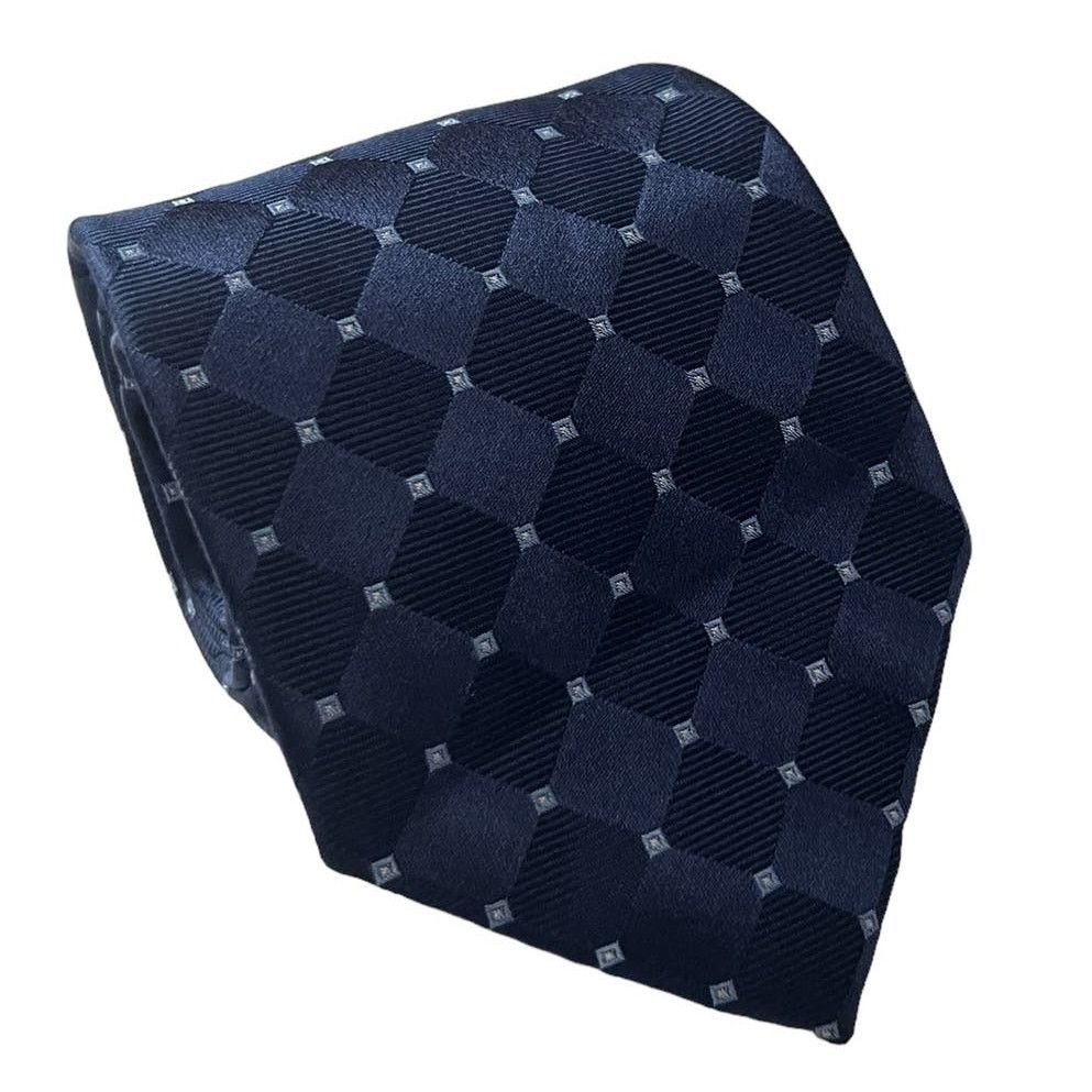Nautica Nautica Navy Blue Diamond Square Geometric Lattice Silk Tie Size ONE SIZE - 1 Thumbnail