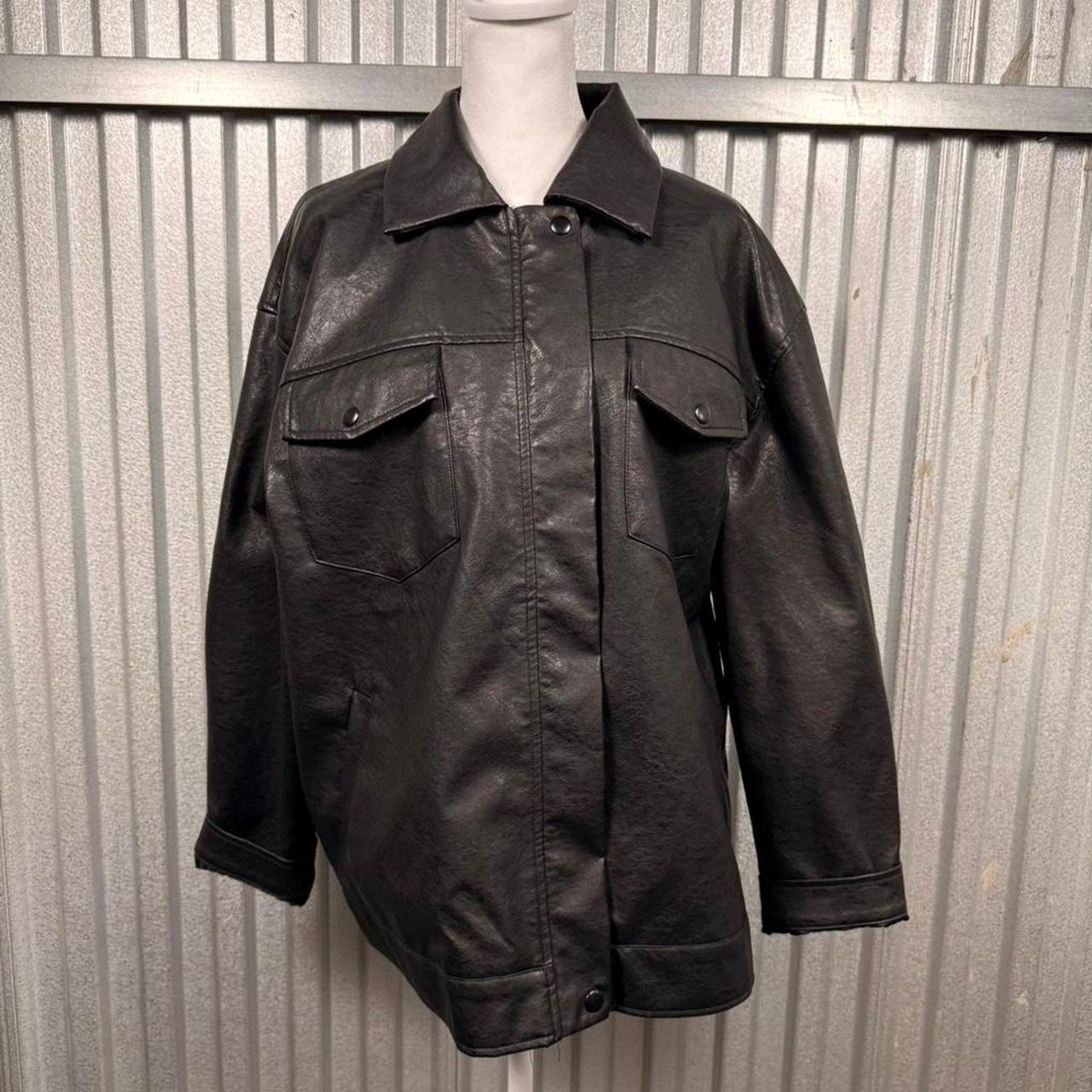 PRINCESS POLLY Black faux Leather Jacket Womens Size L / US 10 / IT 46 - 2 Thumbnail
