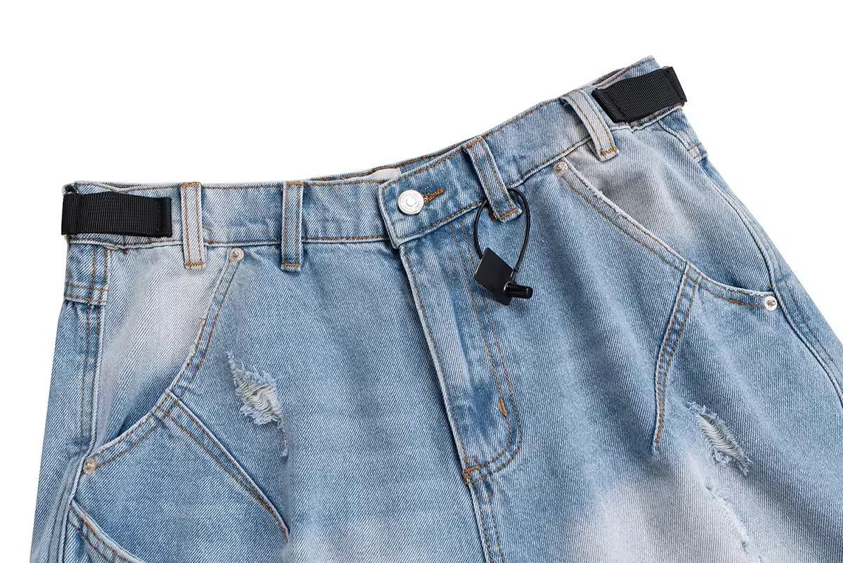 Japanese Brand × Jean Washed Distressed Tassel Quarter Jeans Shorts Size US 33 - 5 Thumbnail