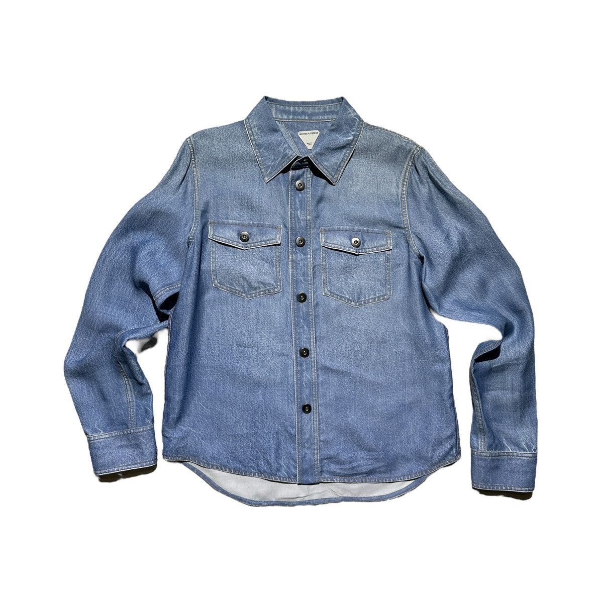 Bottega Veneta $1,800 silk trompe L’oeil Denim printed shirt Size US S / EU 44-46 / 1 - 1 Thumbnail