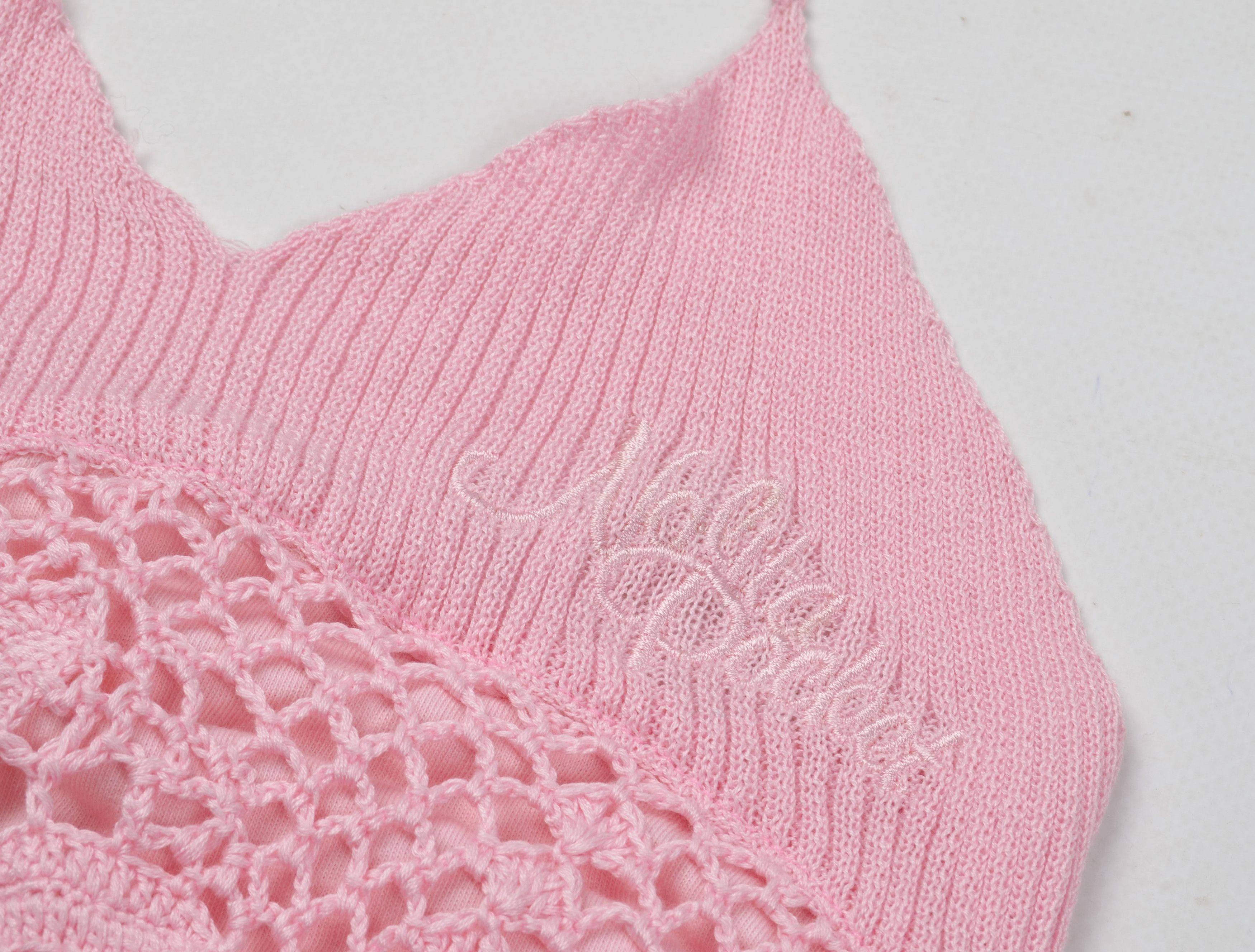 Designer × Vintage Nolita Pocket Y2K Fairy Pink Crochet Knit Halter Top Size XS / US 0-2 / IT 36-38 - 4 Thumbnail