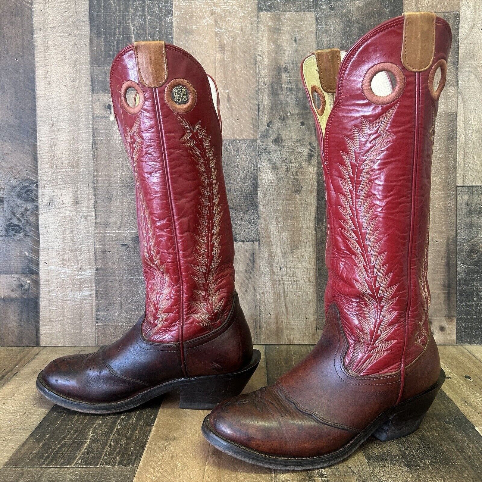 image of Hondo Buckaroo Tall Round Toe Cowboy Boots Mens 9 Eee in Brown
