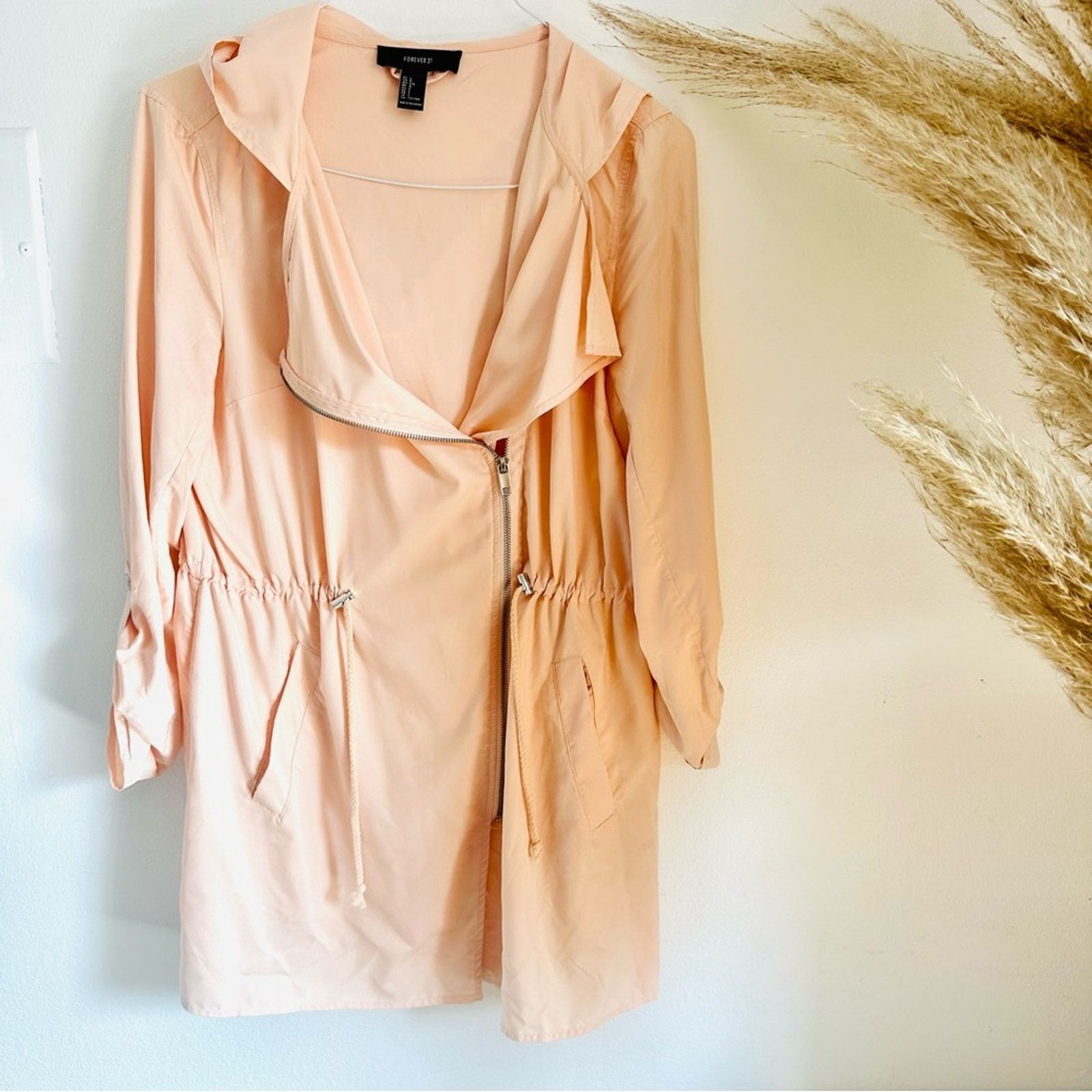 Forever 21 FOREVER 21 Peach Pink Zipper Light Anorak Trench Coat Jacket Size L / US 10 / IT 46 - 9 Thumbnail