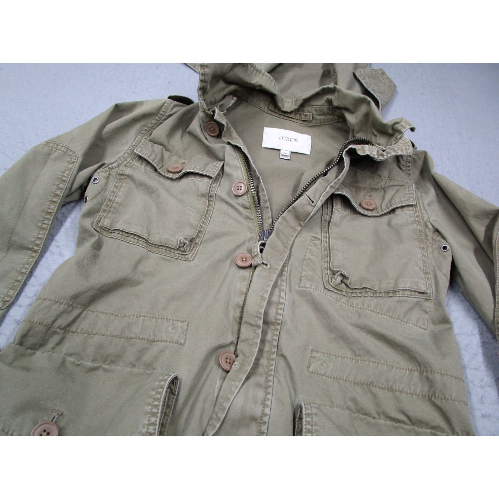 J.Crew VINTAGE J.CREW Women's Jacket XS Green Military Utility Full Zip Hood Bohemian City Outdoor Size XS / US 0-2 / IT 36-38 - 2 Thumbnail