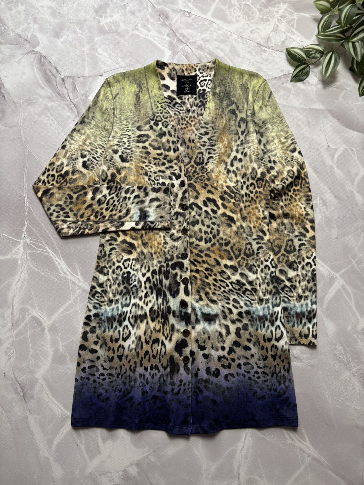 Other Marc Cain Leopard Animal Print Longline Knit Cardigan Button Size S / US 4 / IT 40 - 1 Thumbnail