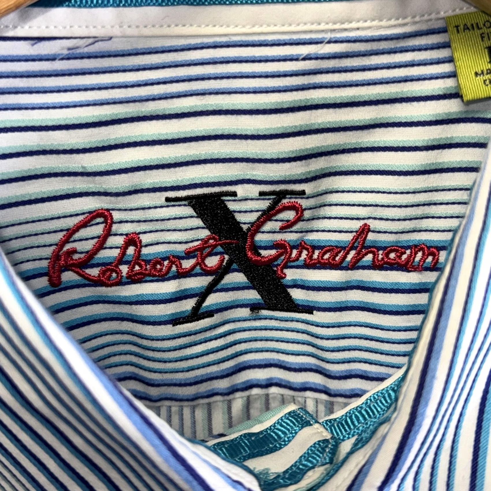 Robert Graham VINTAGE Robert Graham Shirt Mens Large Blue White Striped Tailored Fit Contrast Cuffs Size US L / EU 52-54 / 3 - 6 Thumbnail