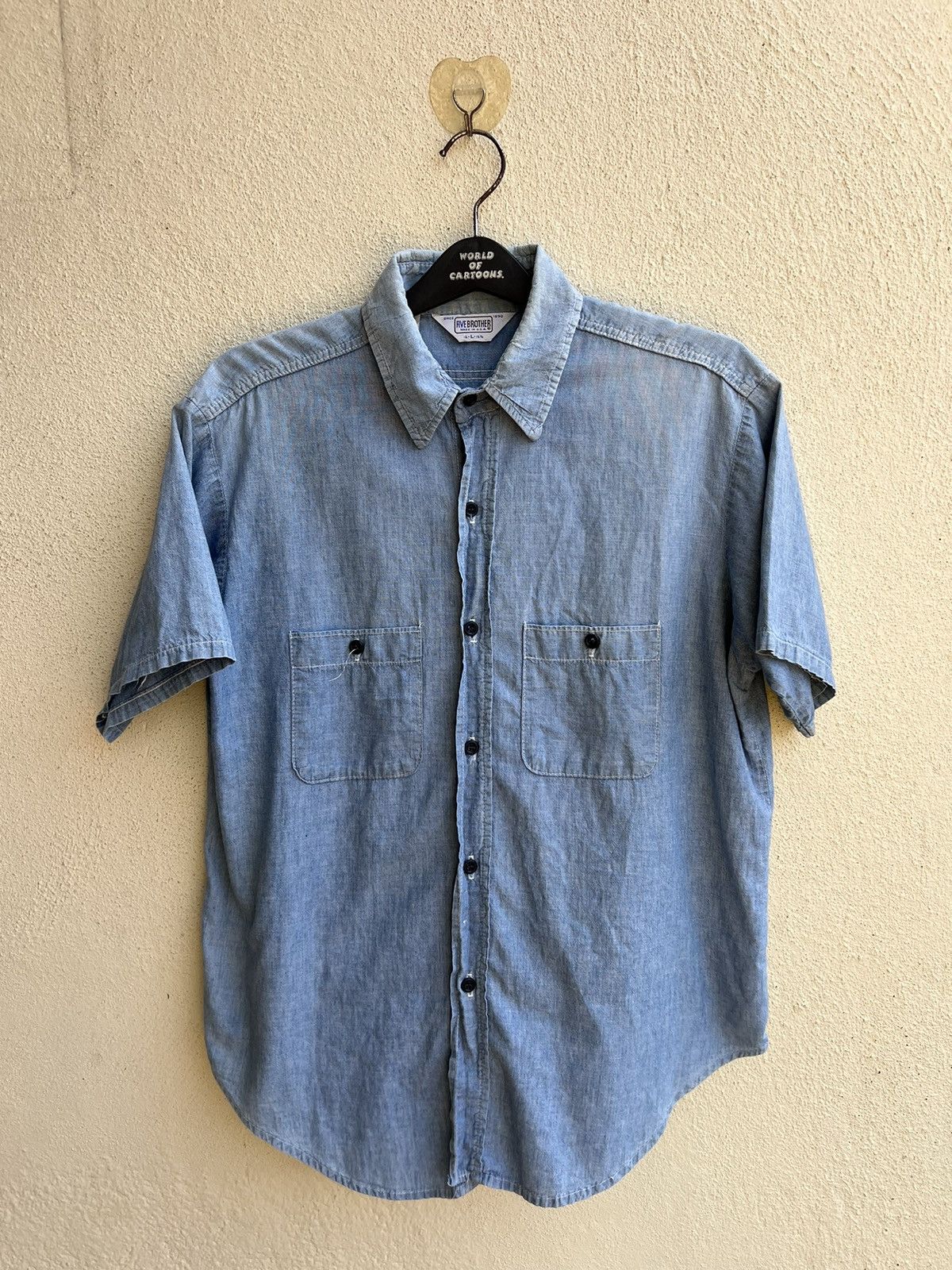 FiveBrother Vintage 60s 70s Five Brother Sun Fade Muddy Chambray Shirt Size US L / EU 52-54 / 3 - 22 Thumbnail