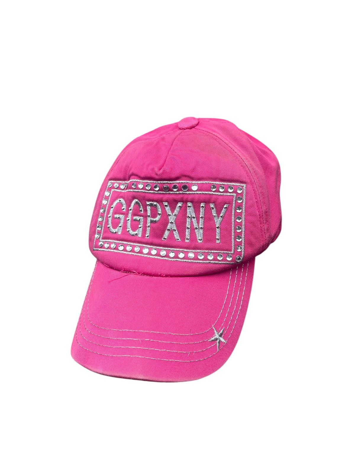 Japanese Brand GGPX New York Pink Rhinestone "GGPXNY" Distressed Hat Y2K Size ONE SIZE - 1 Thumbnail