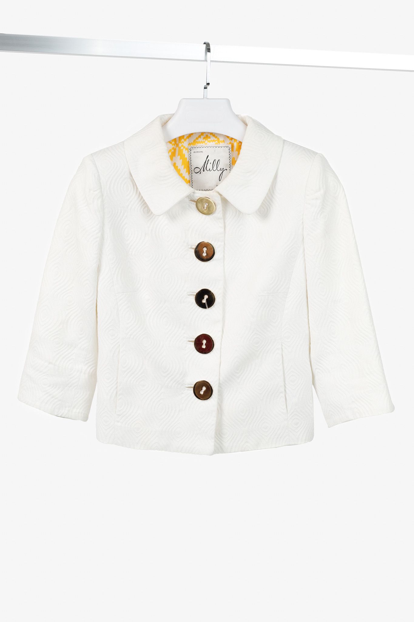 MILLY Milly SS/08 Runway White Cotton-Jacquard Cropped Jacket Size S / US 4 / IT 40 - 1 Thumbnail