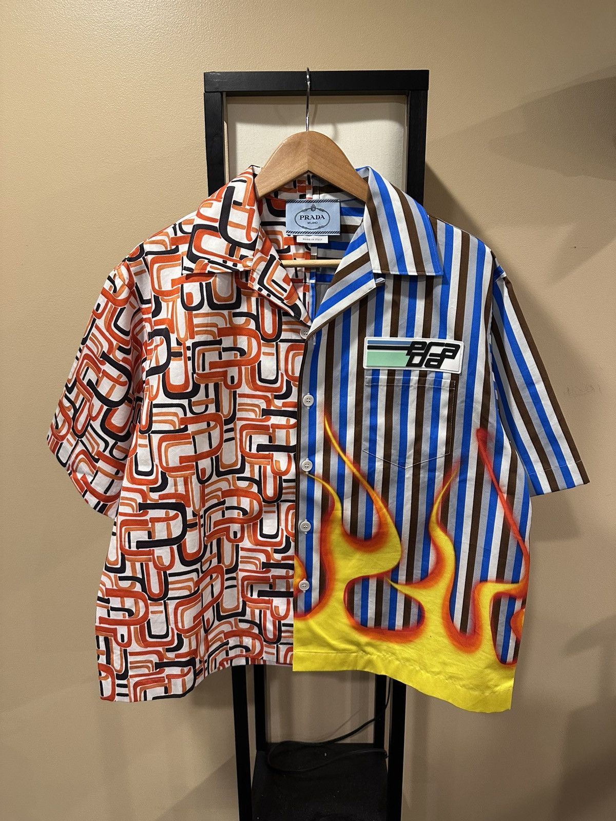 Prada Double Match FW18 Flame Striped Bowling Shirt