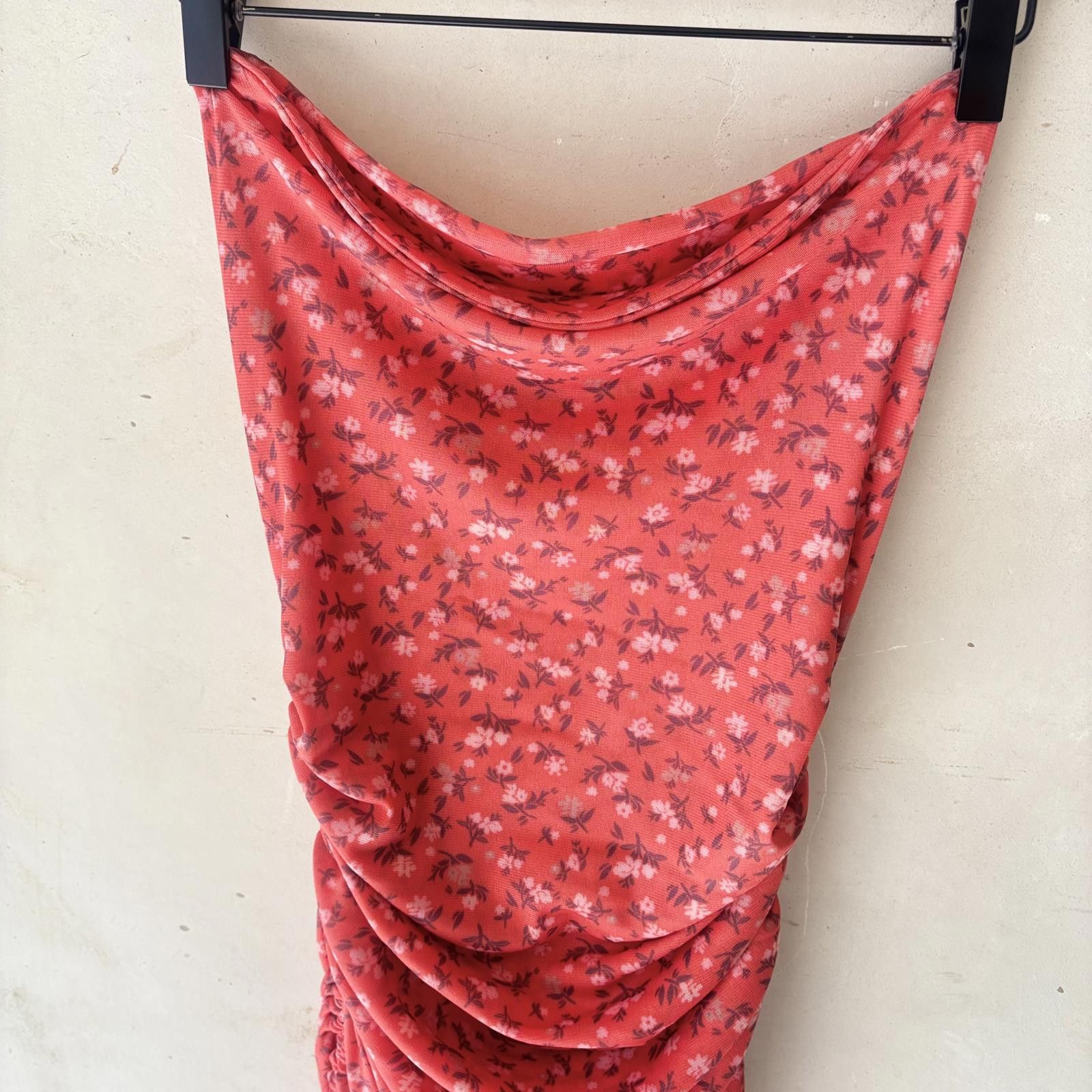 Free People Free People Red Floral Ruched Mini Dress Size M / US 6-8 / IT 42-44 - 7 Thumbnail