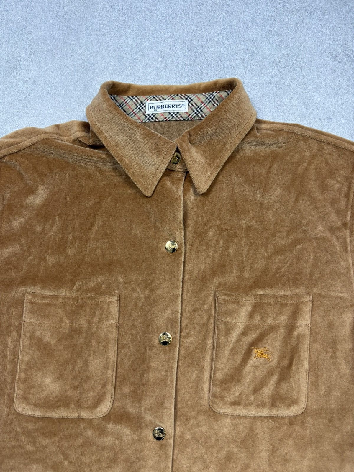Burberry Vintage 90s Burberrys Spain Velour Quilted Overshirt Jacket Size L / US 10 / IT 46 - 5 Thumbnail