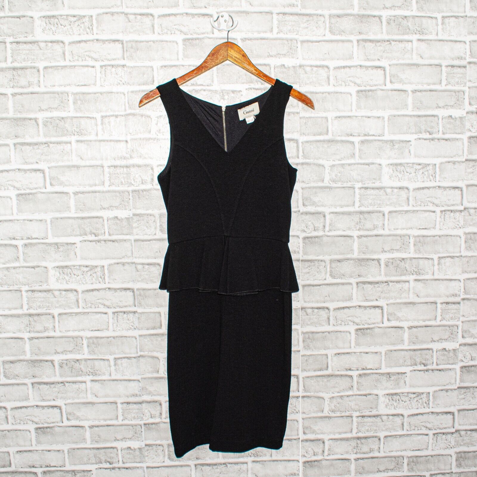 Ganni GANNI Women's Vneck Sleeveless Sheath Dress Ruffle waist Size S / US 4 / IT 40 - 6 Thumbnail