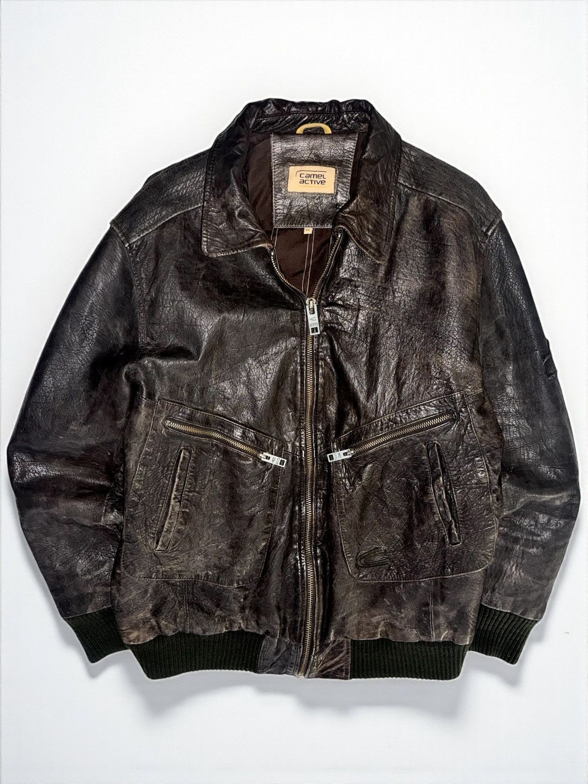 Camel active leather jacket bomber vintage