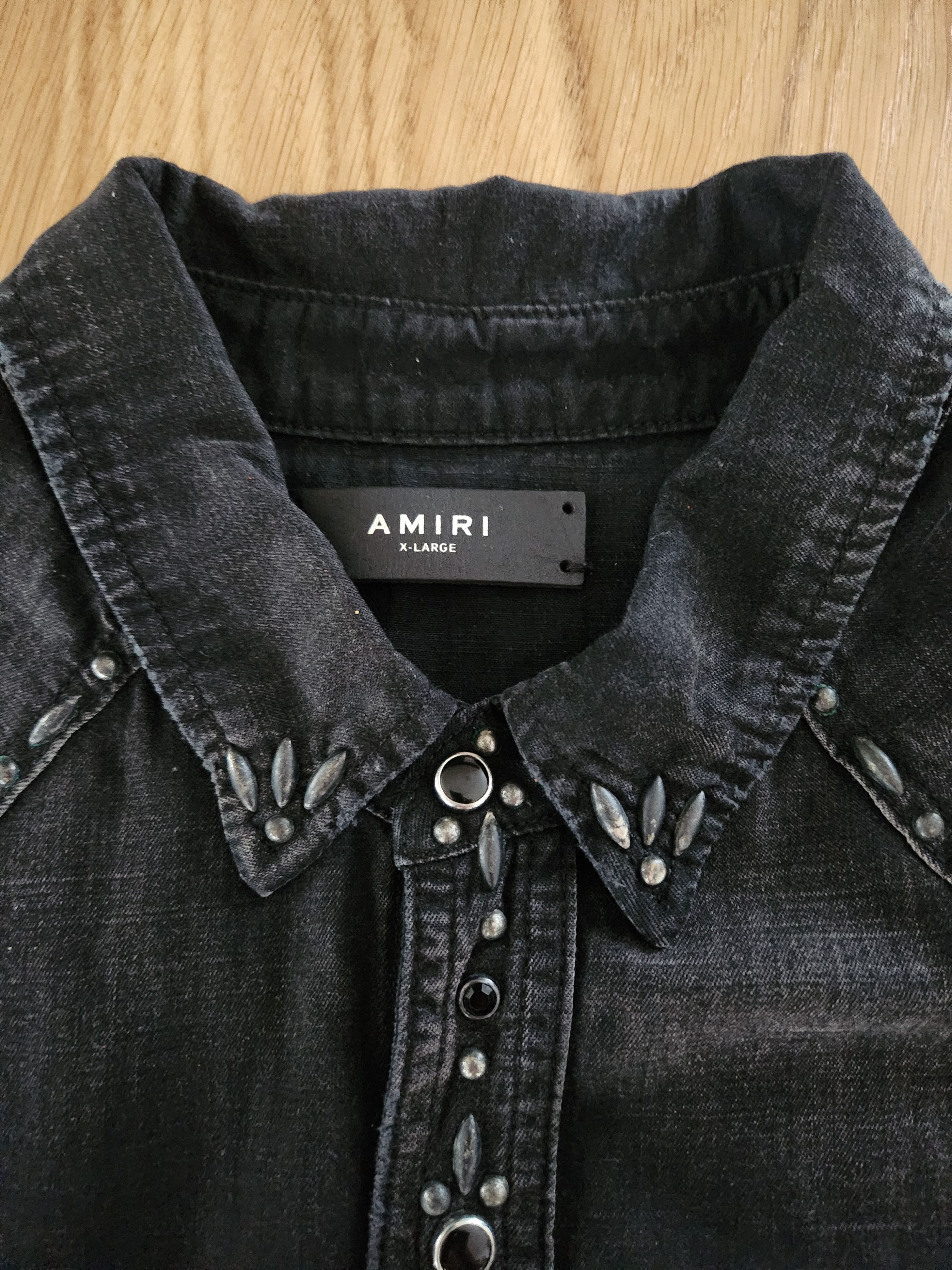 Amiri Amiri Rough Studded Denim Button Down Shirt Size US XL / EU 56 / 4 - 2 Thumbnail