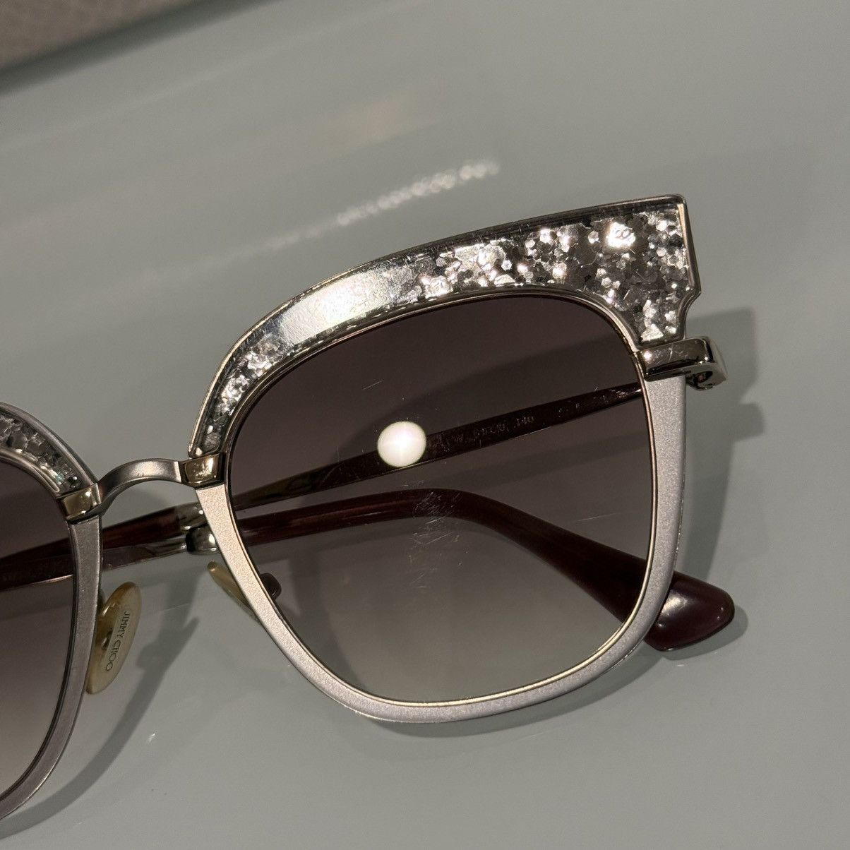 Jimmy Choo JIMMY CHOO ROSY Gunmetal / Pink Glitter Butterfly Sunglasses Size ONE SIZE - 5 Thumbnail