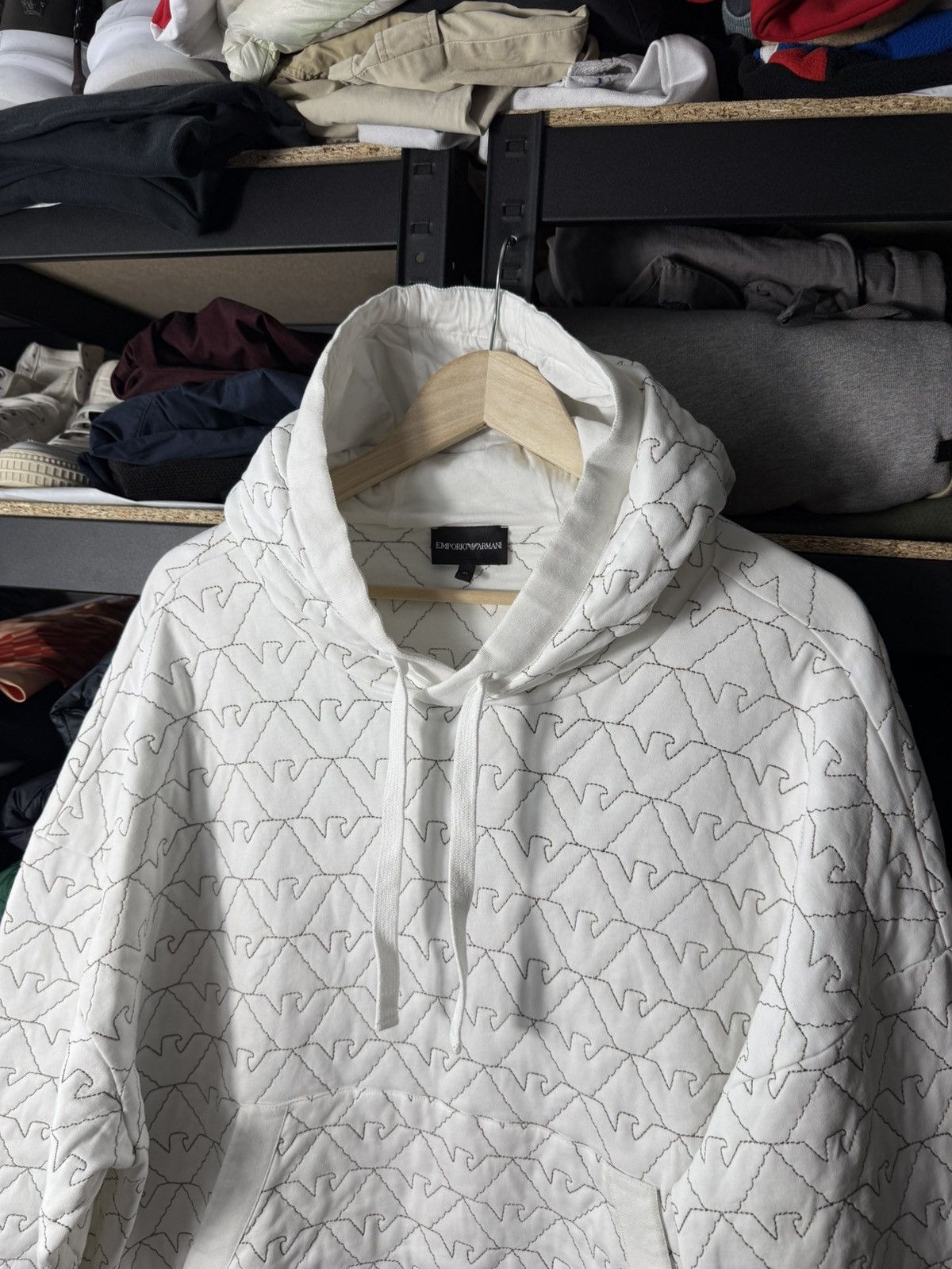 Emporio Armani Emporio Armani Women Quilted Monogram Hoodie White Oversized Size XL / US 12-14 / IT 48-50 - 9 Thumbnail