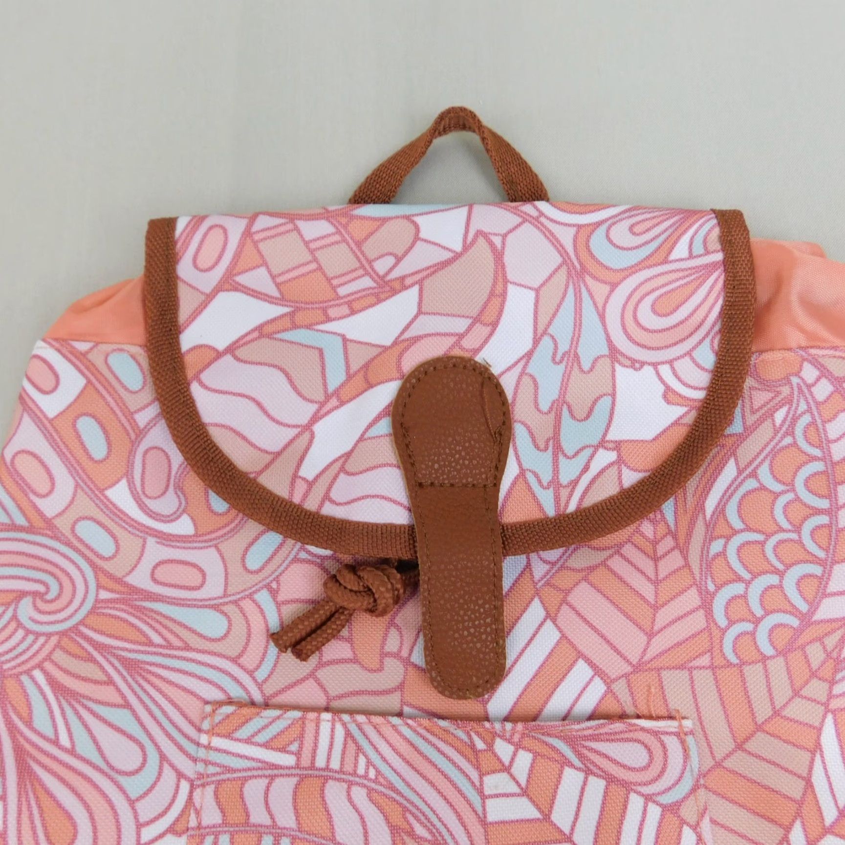 Vintage Unbranded Abstract Peach Drawstring Snap Flap Printed Canvas Mini Backpack Women Peach Geometric Bohemian School 13" x 11.5" Backpack Mens Women Girls Size ONE SIZE - 2 Thumbnail