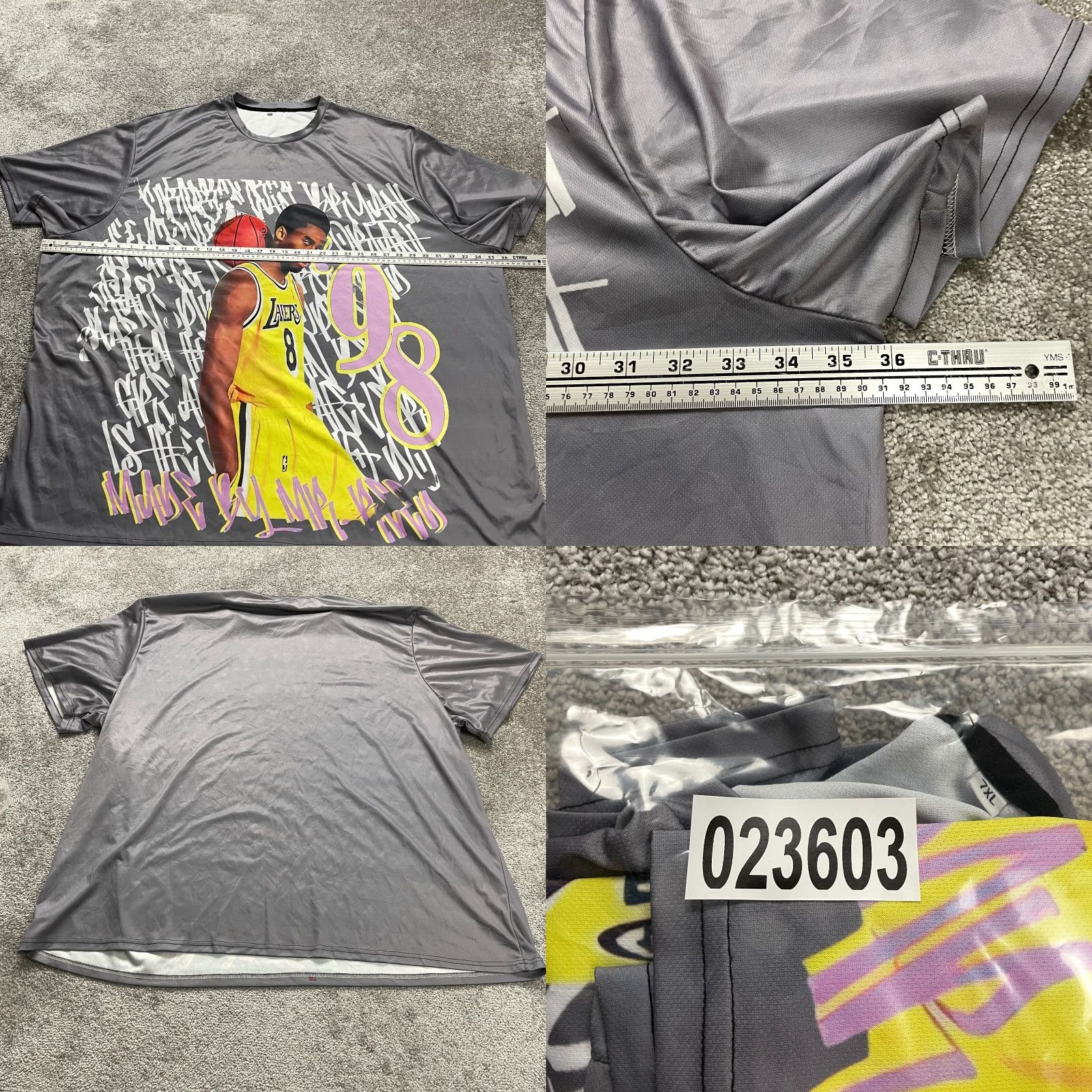 Vintage Unbranded Graphic T-Shirt Mens Big & Tall Gray 7X Kobe Bryant Lakers Basketball 90s Sports Shirt Mens Size US XXL / EU 58 / 5 - 8 Thumbnail