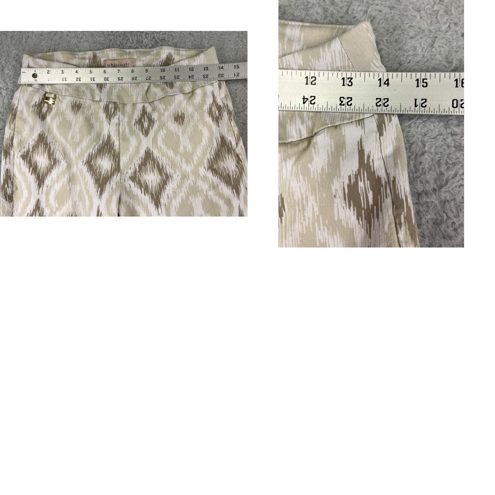 Vintage Philosophy Pants Women's Small Beige Diamond Pattern Rayon Blend Stretch Pull On Shirt? Size 28" / US 6 / IT 42 - 9 Thumbnail