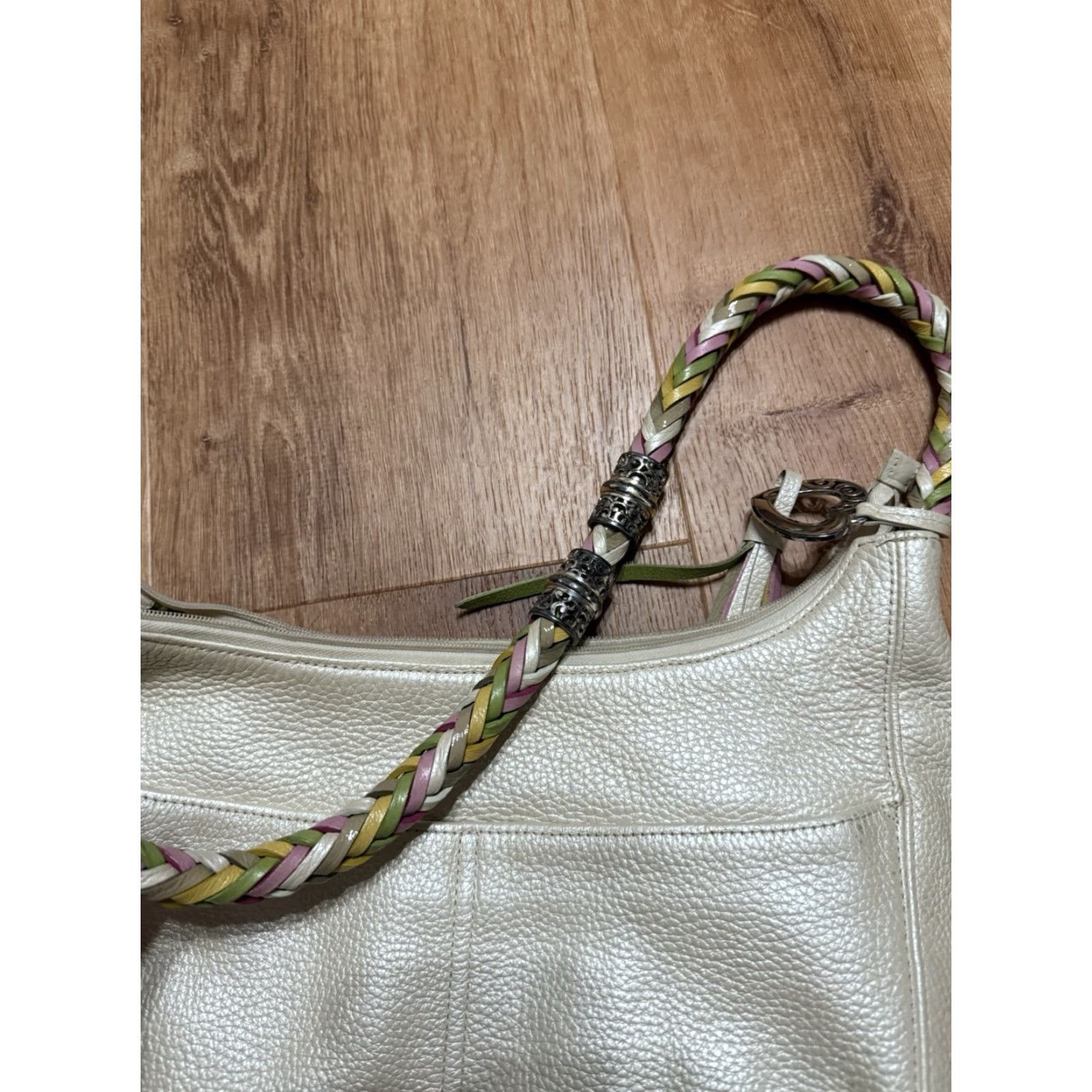 Brighton Brighton Barbados Hobo Bag Purse Handbag Cream White Leather Bright Multi Braid Woman Medium Size ONE SIZE - 5 Thumbnail