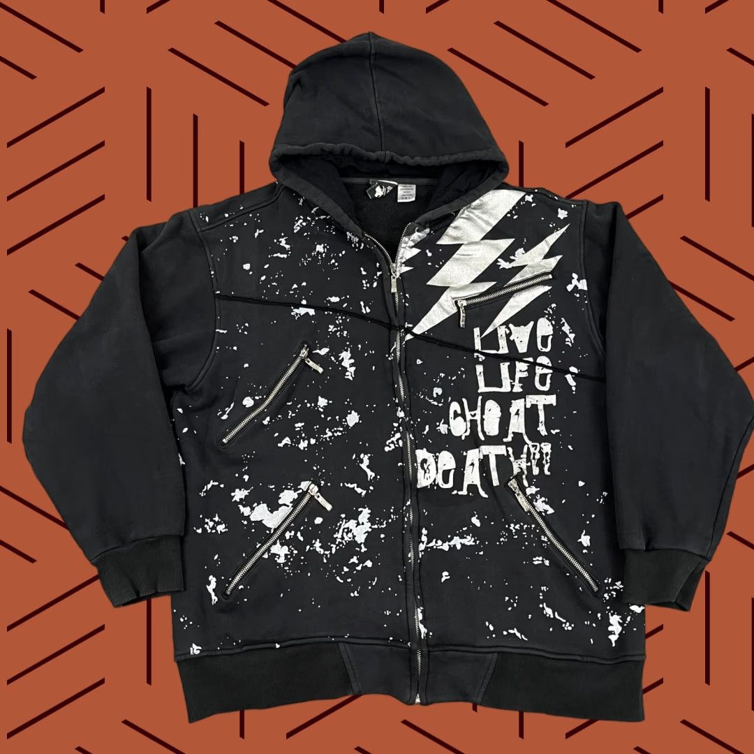 Vintage Clench Jeans Jacket Mens 2XL Black Paint Splatter Grunge Hooded Sweatshirt Size US XXL / EU 58 / 5 - 1 Thumbnail