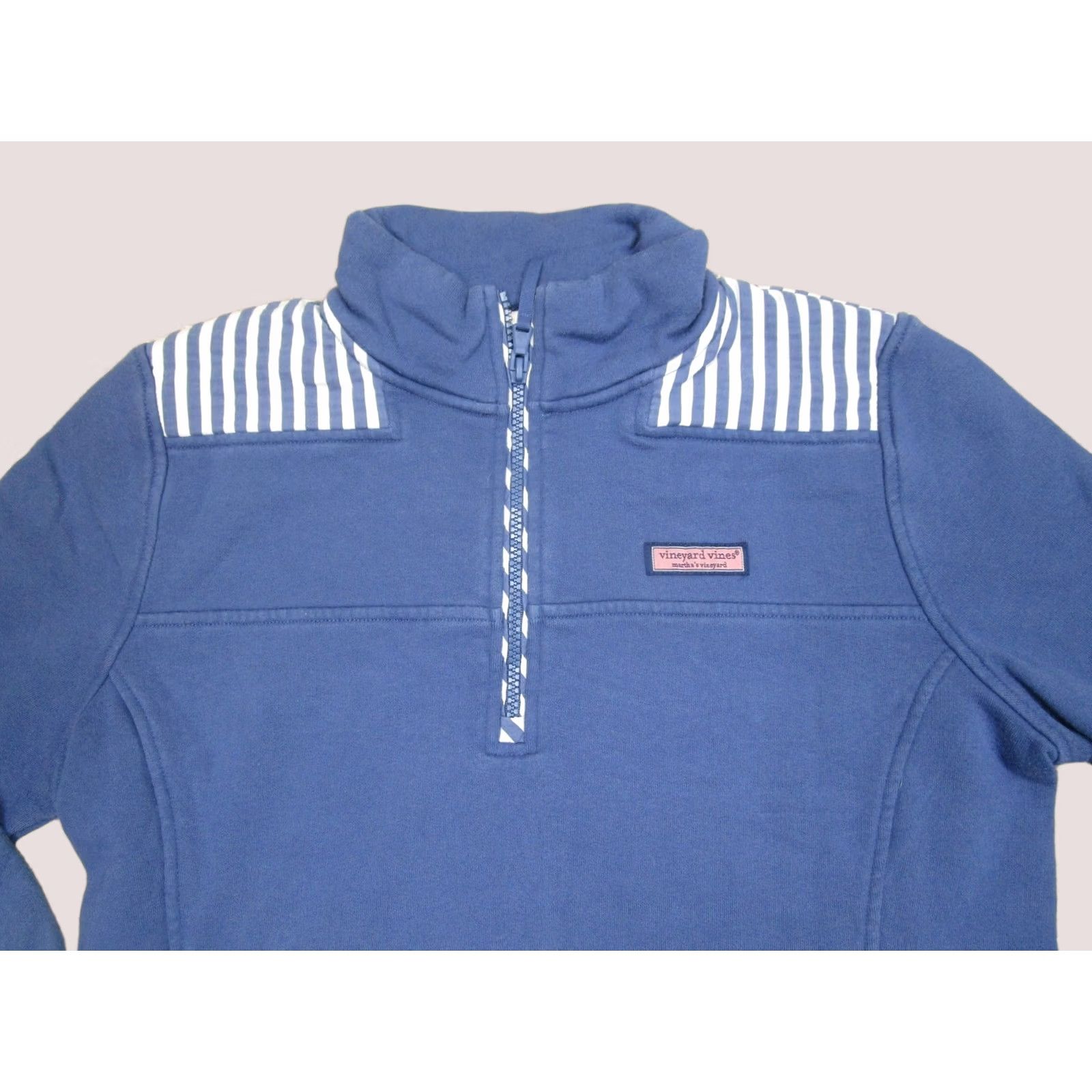 Vineyard Vines Vineyard Vines Pullover Womens Medium Blue 1/4 Zip Striped Shoulder Patch Casual Shirt Womens M Blue Striped 1/4 Zip Pullover Size M / US 6-8 / IT 42-44 - 1 Thumbnail