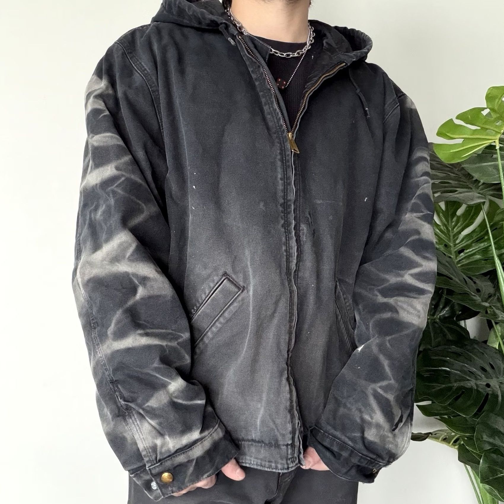 Carhartt VINTAGE Carhartt Jacket Hooded 90s Black XL Men Bomber Workwear Distressed Smokey Honeycomb - Hooded Size US XL / EU 56 / 4 - 2 Thumbnail