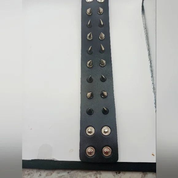 Other Gothic Double Row Spiked 9" Leather Bracelet -Black-New Size ONE SIZE - 3 Thumbnail