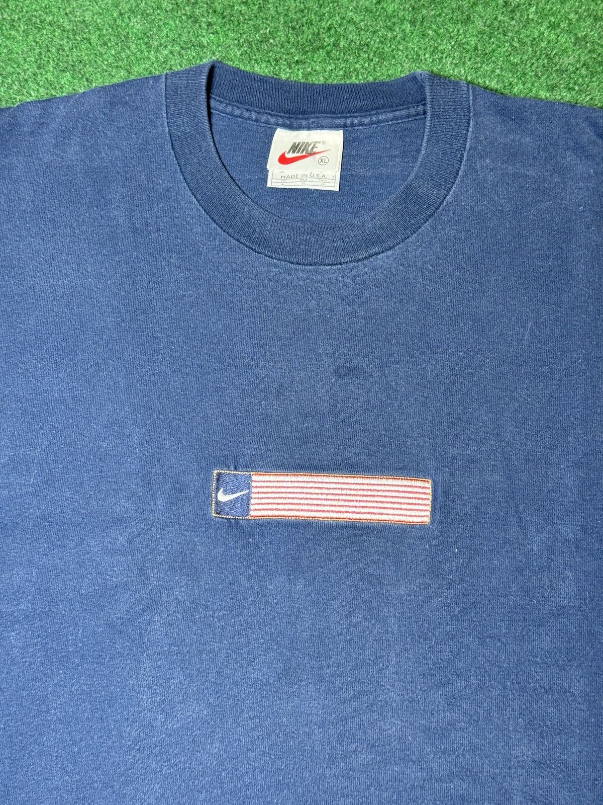 Nike × Vintage Vtg 90s Nike Box Logo USA Flag Olympics 1996 AtlantaT Shirt Size US XL / EU 56 / 4 - 2 Thumbnail