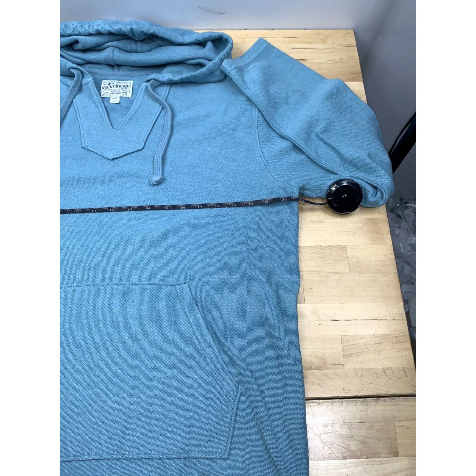 Lucky Brand Lucky Brand Hoodie Mens L Turquoise V-Neck Drawstring Pullover Casual Solid #7195 Size US L / EU 52-54 / 3 - 5 Thumbnail