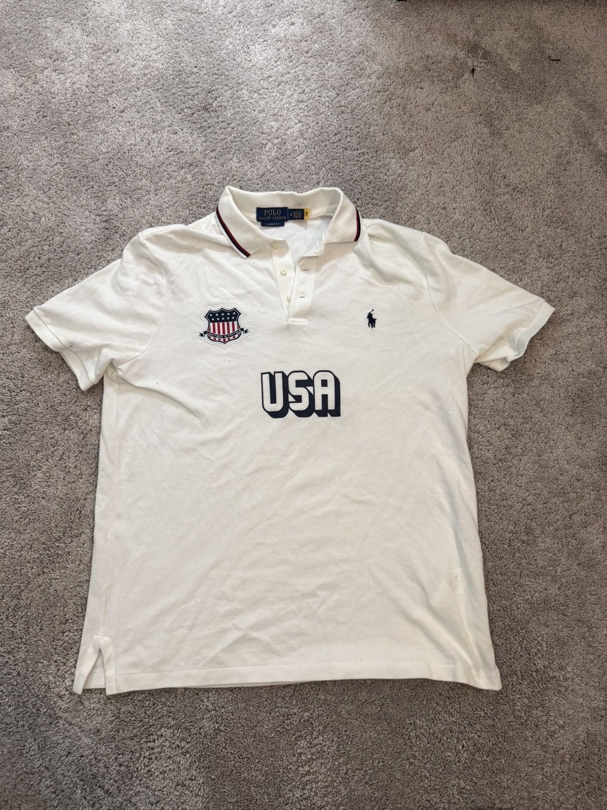 Polo Ralph Lauren USA Polo Shirt White Men’s Medium Big Logo