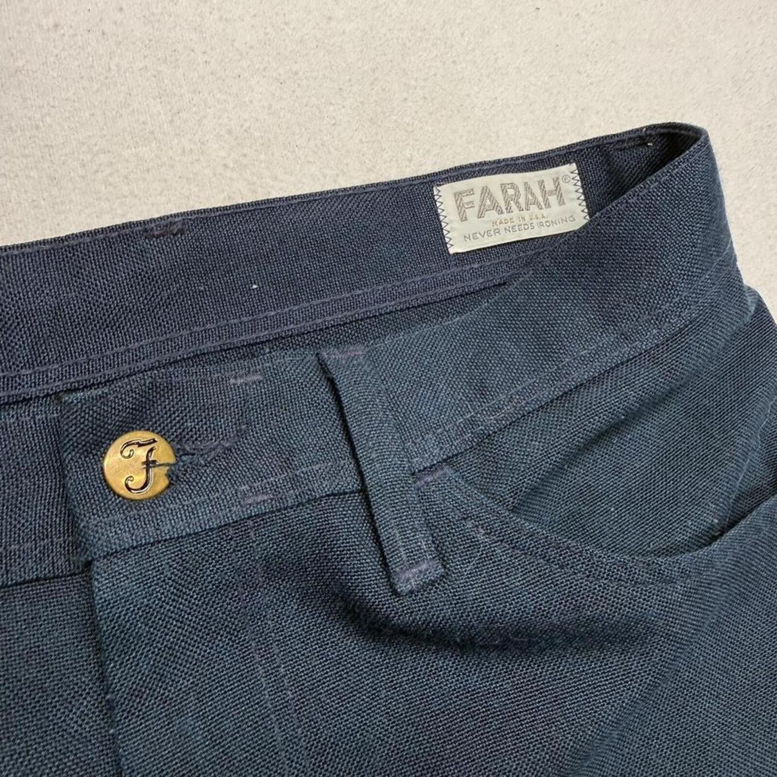 Other Vintage late 70s Farah navy blue pleated trousers talon zip Size US 32 / EU 48 - 6 Thumbnail