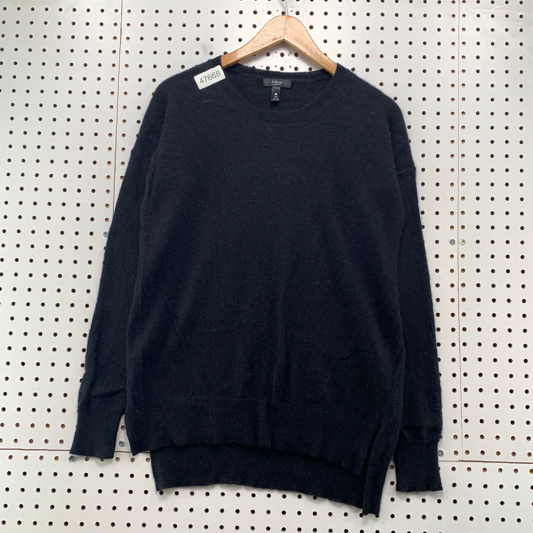 AQUA Aqua 100% Cashmere Sweater Womens M Black Crew Neck Long Sleeve Pullover Casual Winter Knit Regular Pattern: Solid Size M / US 6-8 / IT 42-44 - 2 Thumbnail