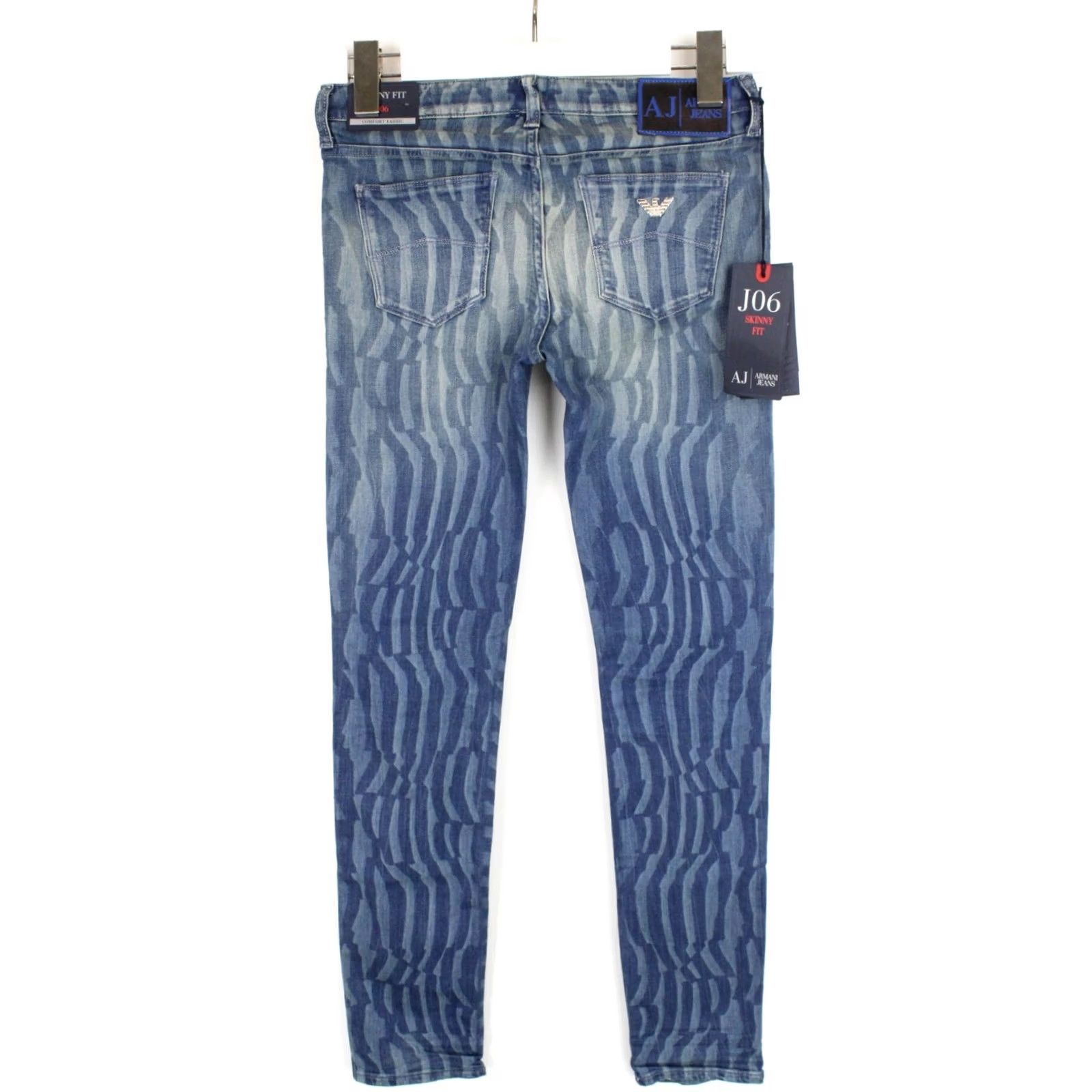 Vintage ARMANI JEANS Skinny Fit Women's Jeans W24 Zip Fly Faded Patterned Logo Blue Size 42" / US 20 - 2 Thumbnail