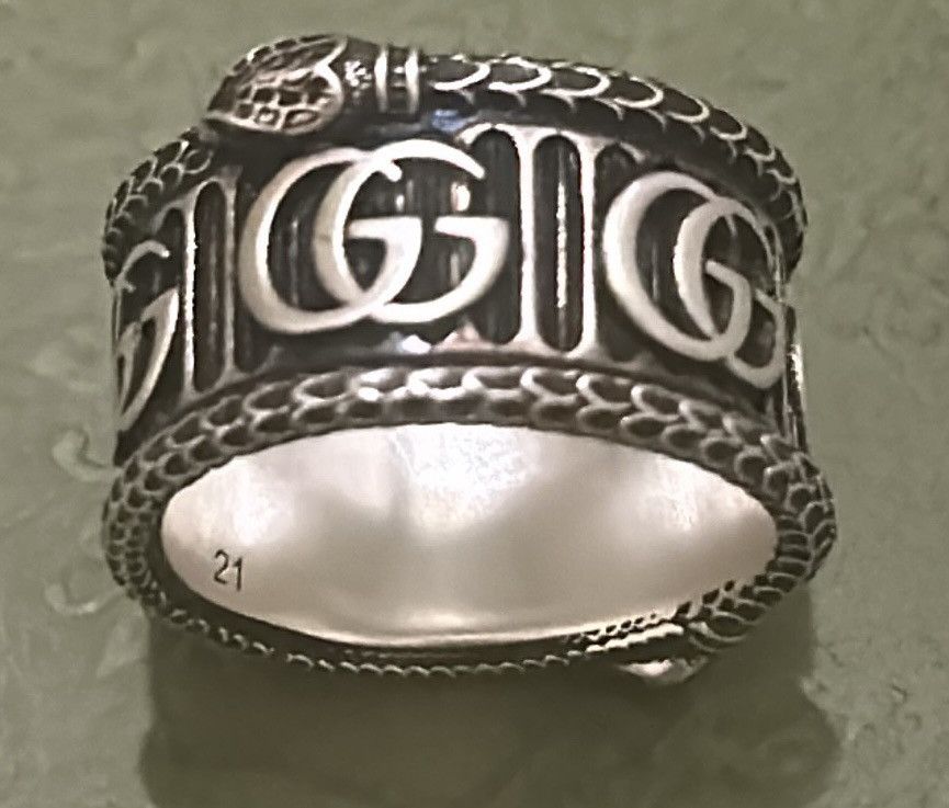 Gucci Gucci Silver Marmont Snake Ring with Double G AG925 Size ONE SIZE - 3 Thumbnail