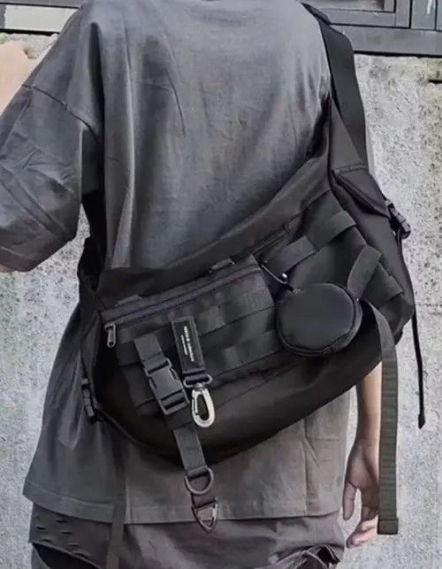 Military Utility Messenger Bag Belt Bag Fanny Pack in Black, Men's