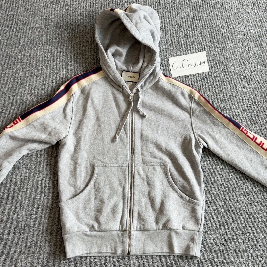 Gucci Gucci Side Stripe Logo Zip-Up Hoodie Grey Size US S / EU 44-46 / 1 - 1 Thumbnail