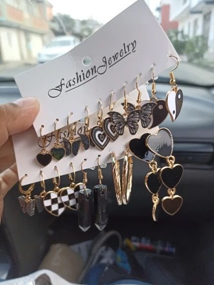 Jewelry 10 Pairs Suit Earrings Western Style Black Chessboard Ladies Size ONE SIZE - 5 Thumbnail